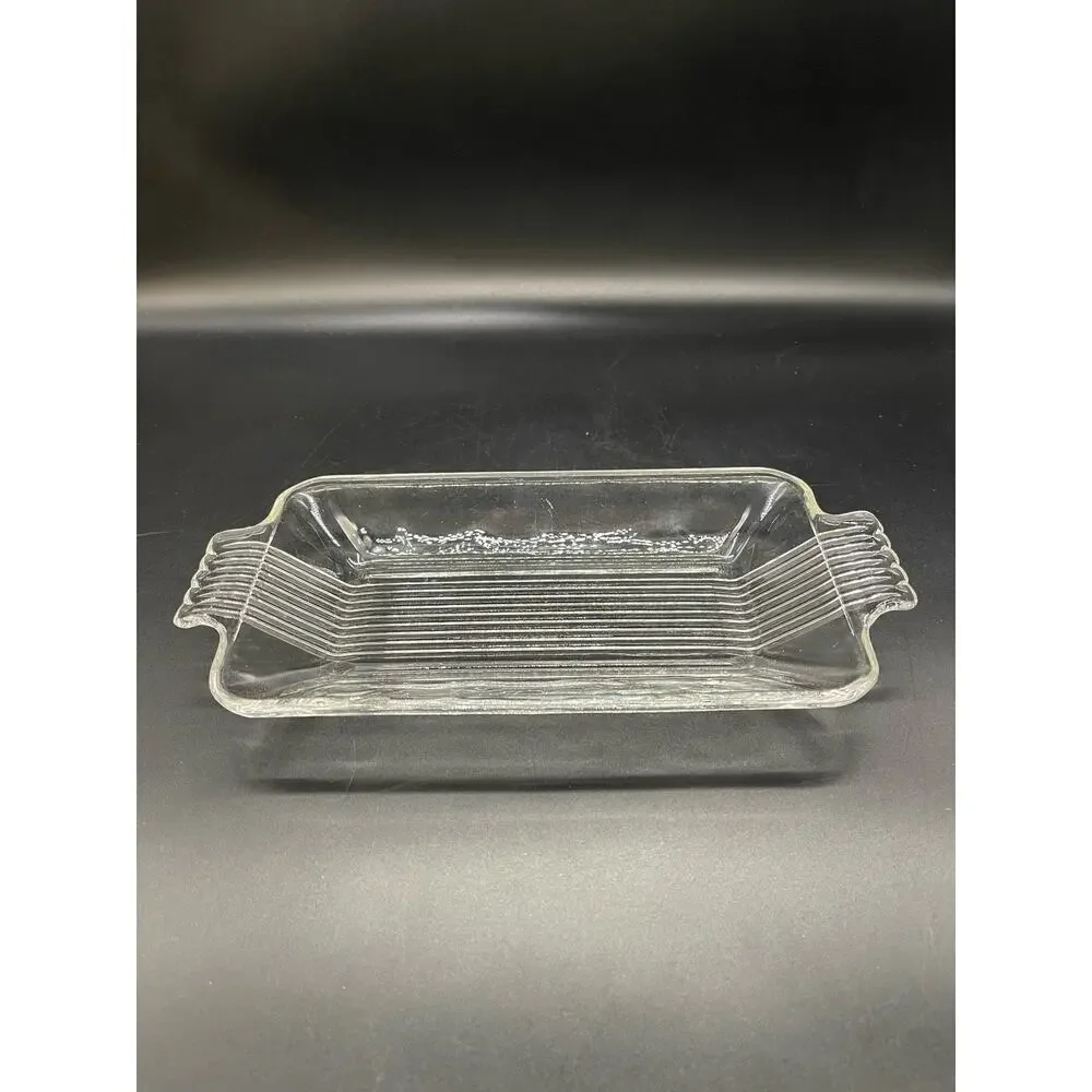 Vintage Ribbed Clear Glass Butter Dish *NO LID MCM 10